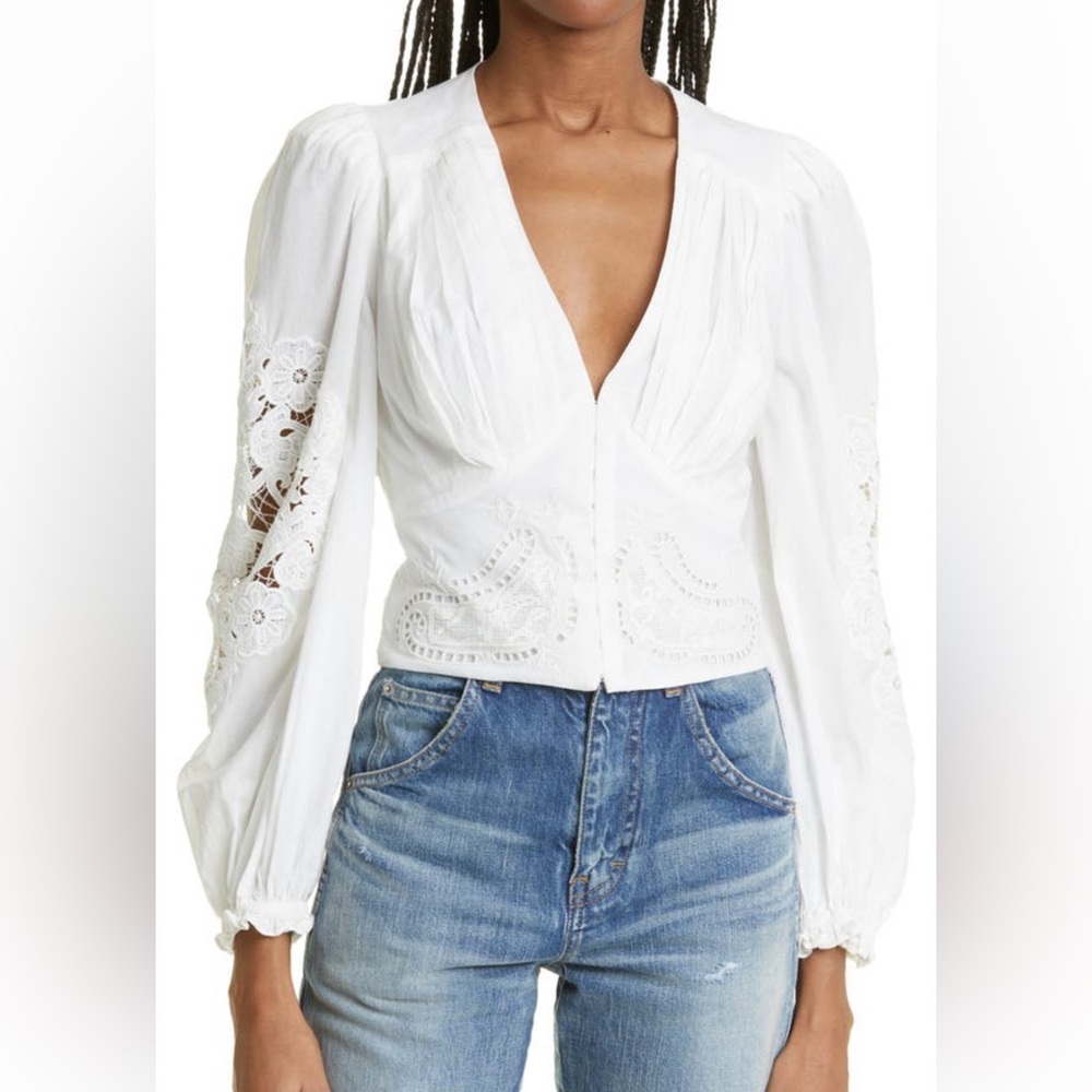 Farm Rio Eyelet and Lace Trim Cotton Blouse NWOT